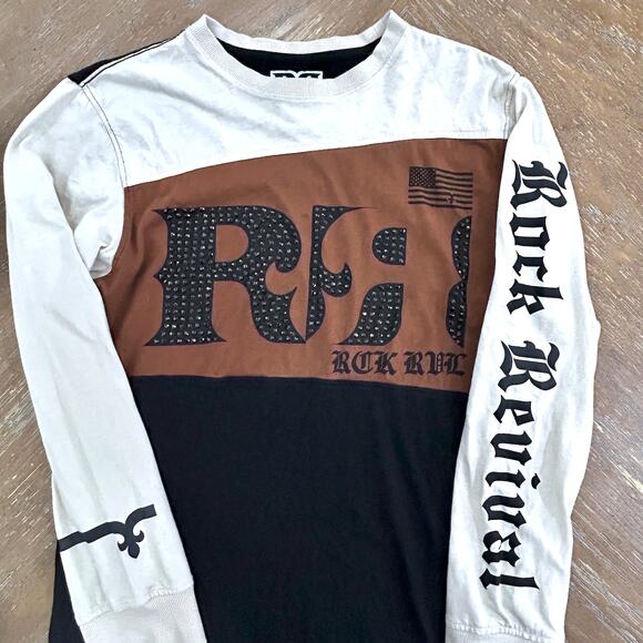 Vintage RARE 2000s Rock Revival Rhodes Studded Retro Long Sleeve T Shirt MED - Picture 3 of 9